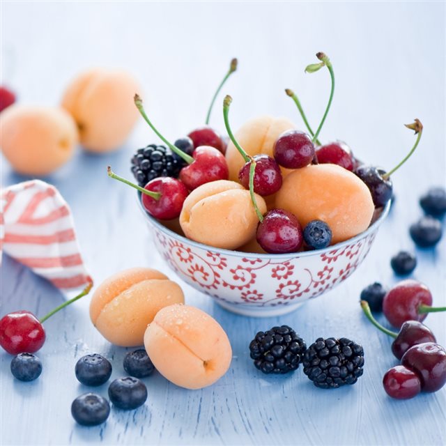Fruit Plate Fruit Apricot Cherries Blackberries iPad wallpaper 
