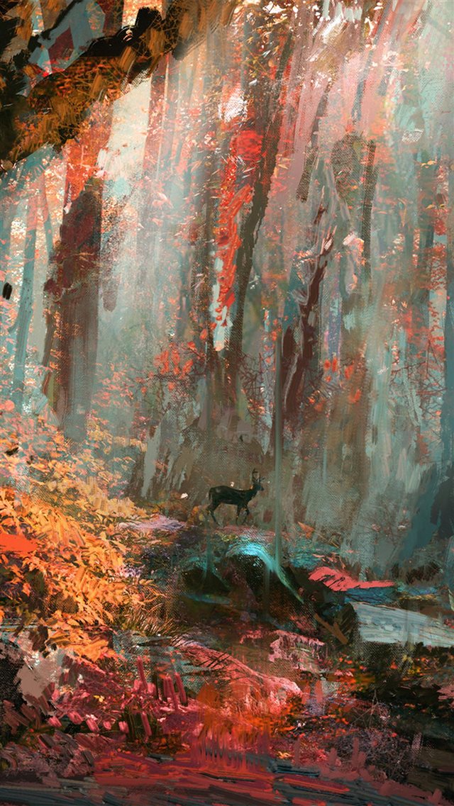 Rain Deer Forest Illustration Art iPhone 8 wallpaper 