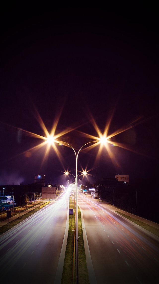 Night Road Exposure Dark Light City Car Vignette iPhone 8 wallpaper 