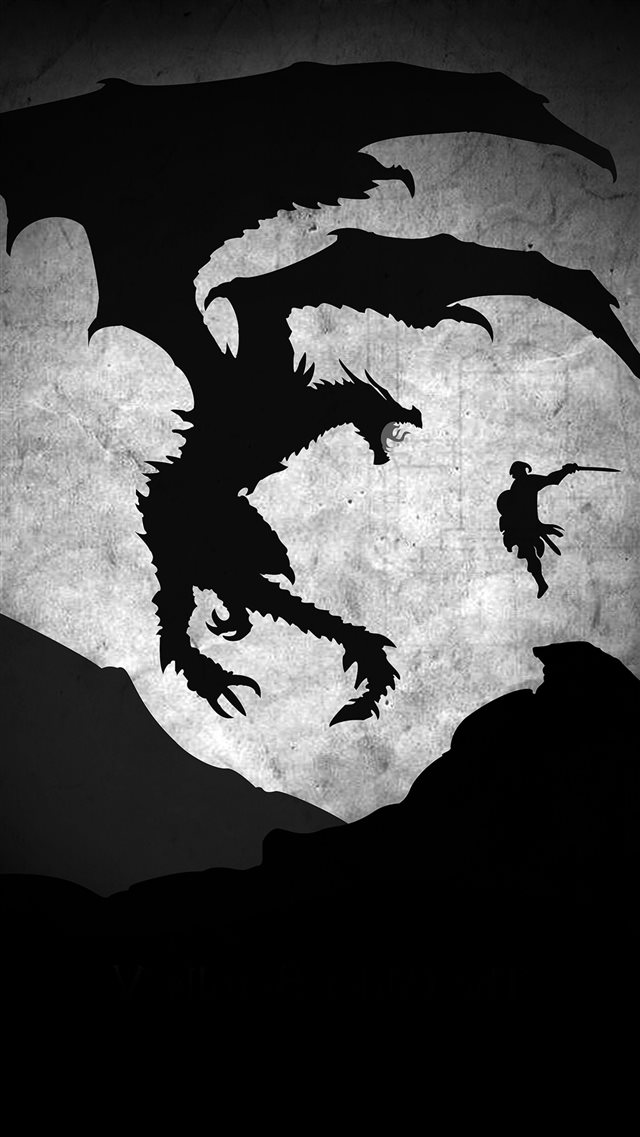 Skyrim Dragon Illustration Art Bw iPhone 8 wallpaper 