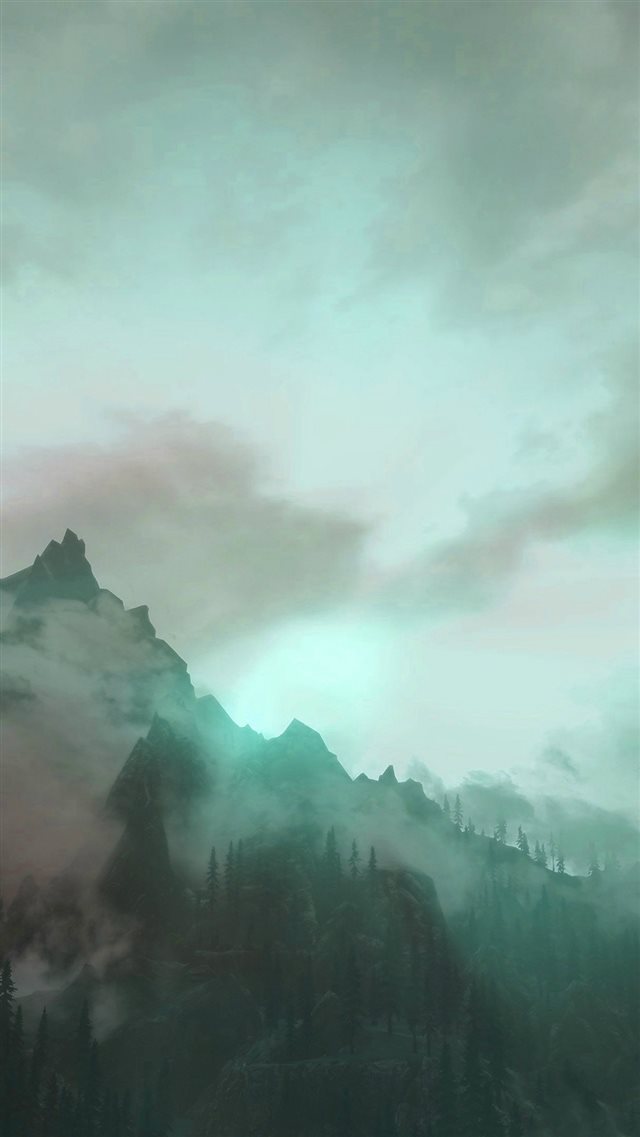 Foggy Mountain Sunshine Nature Green iPhone 8 wallpaper 