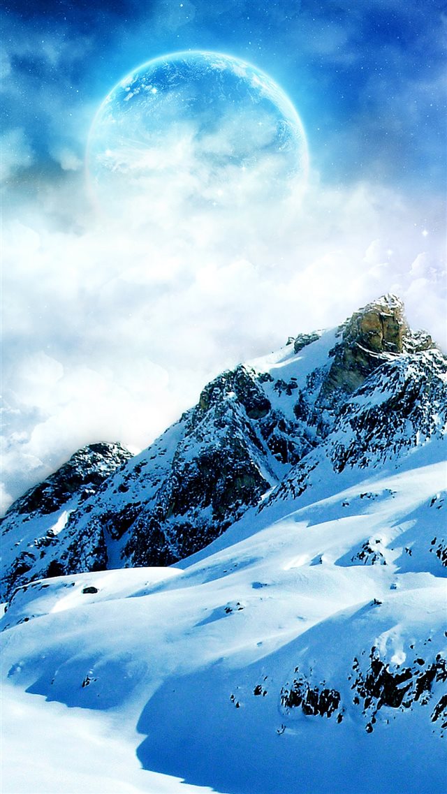 Mountain Fantasy Moon Snowy Landscape iPhone 8 wallpaper 