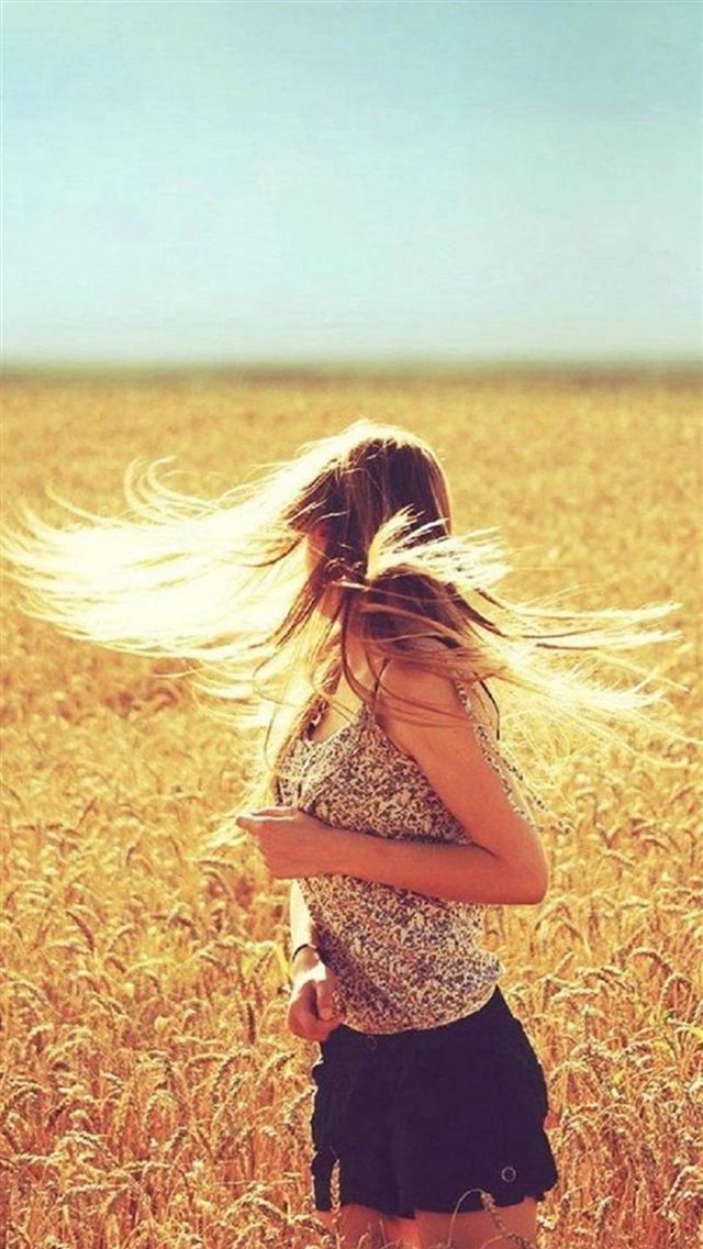 Wheat Farmland Shaking Blonde Girl Hair iPhone 8 wallpaper 