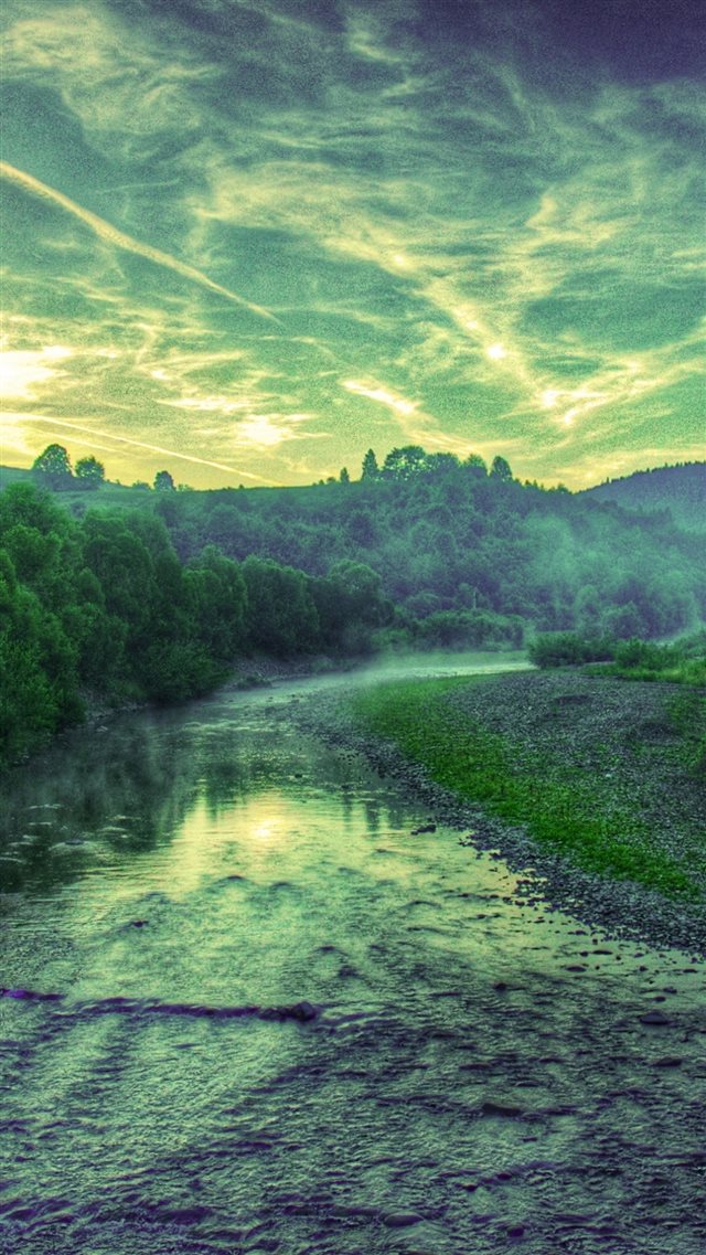 Sunset River Trees Landscape iPhone 8 wallpaper 