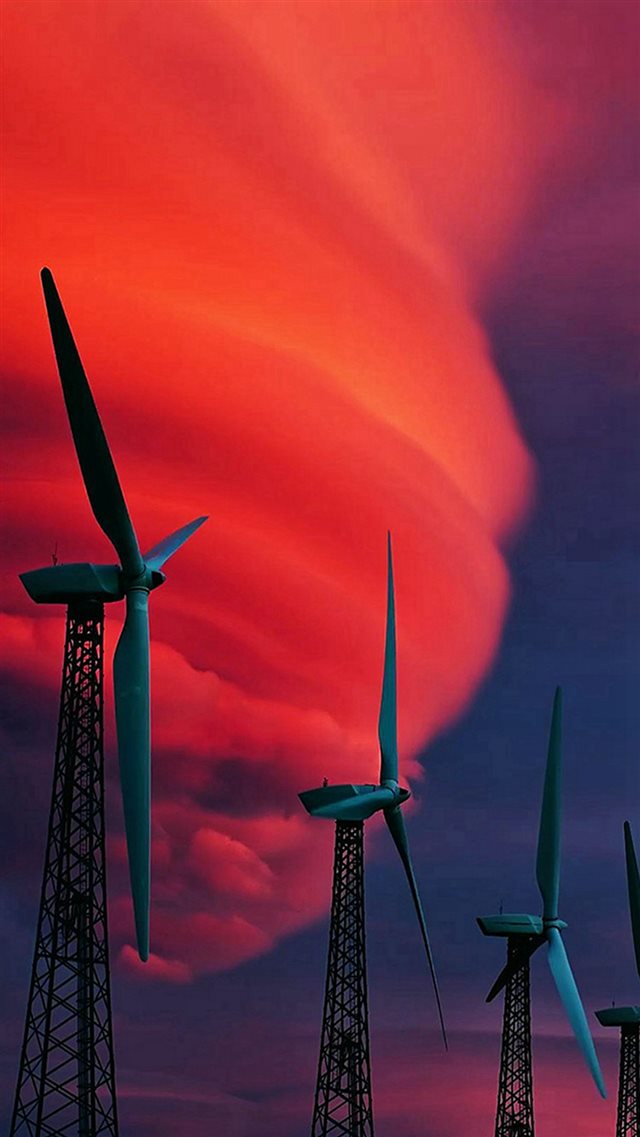 Wind Turbines Red Clouds iPhone 8 wallpaper 