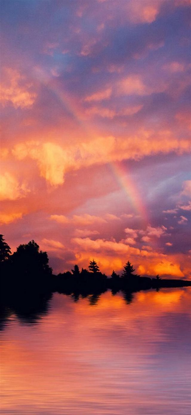 Nature Wonderful Colorful Sunset River Bank Landscape iPhone X wallpaper 