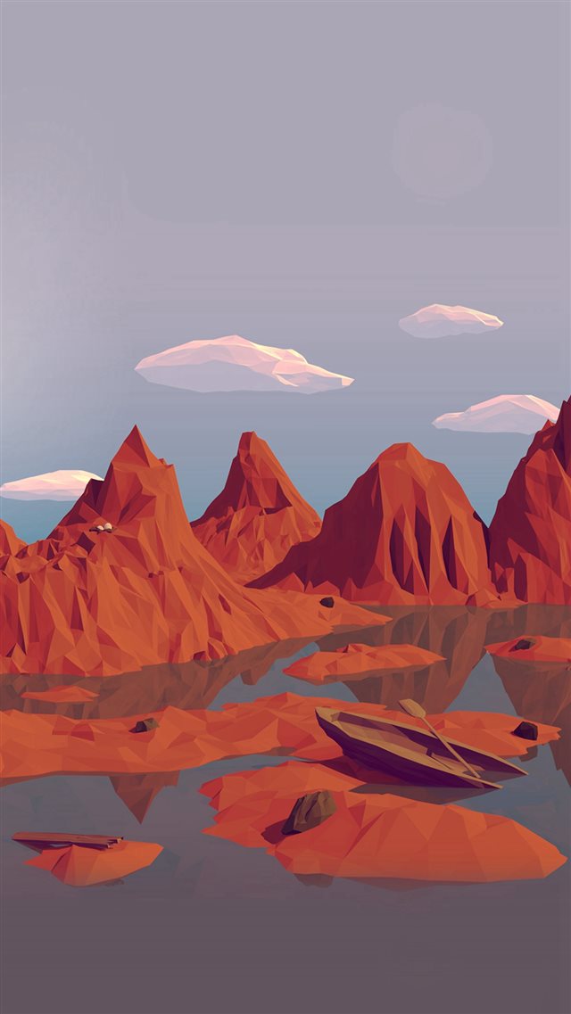 Low Poly Art Mountain Red Illust Art iPhone 8 wallpaper 