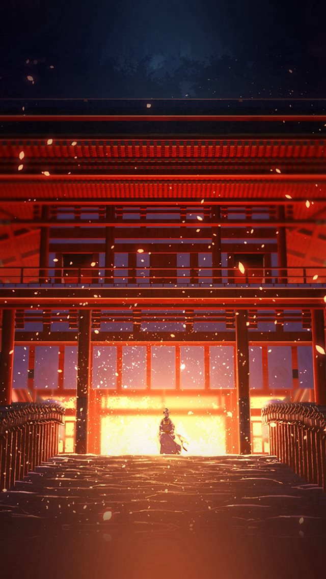 Anime Painting Temple Red Art Illustration iPhone 8 wallpaper 