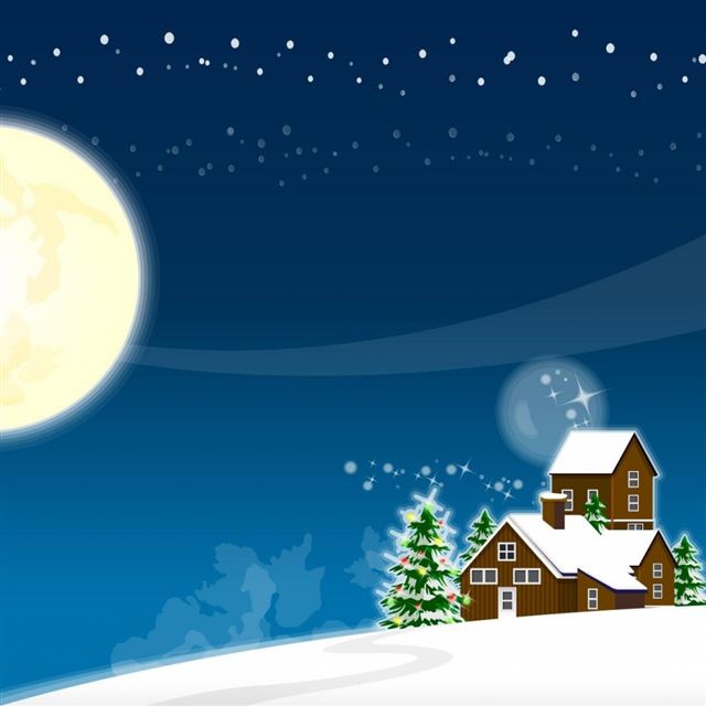 Christmas tree new year house moon snow iPad wallpaper 