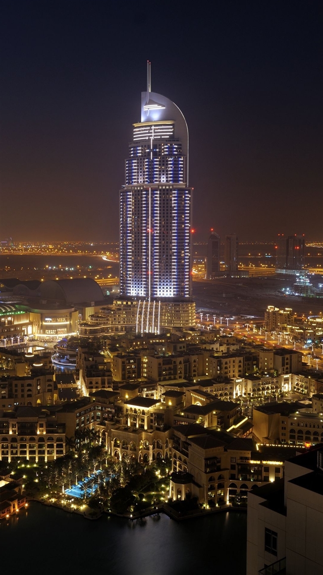 City dubai united arab emirates night iPhone 8 wallpaper 