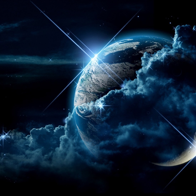 Planet clouds light star iPad wallpaper 