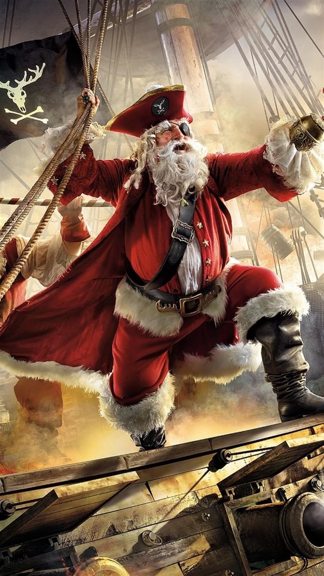 Santa claus pirate ship iPhone 8 wallpaper 