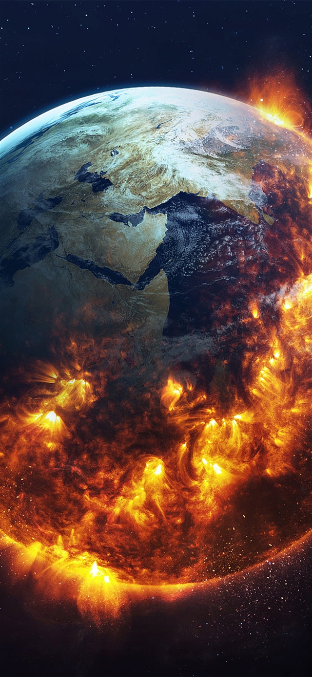 Earth space fire iPhone X wallpaper 