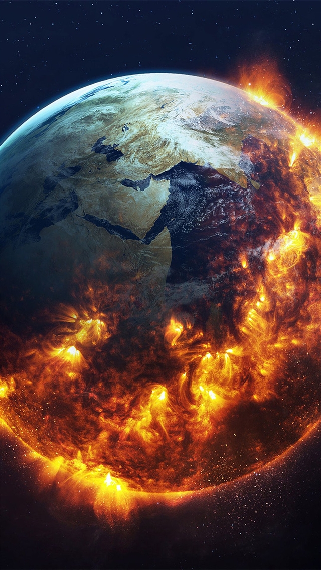 Earth space fire iPhone 8 wallpaper 