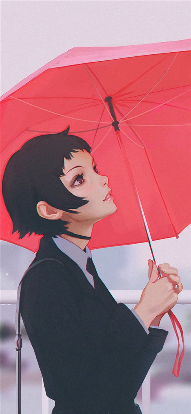 Girl rain umbrella iPhone X wallpaper 