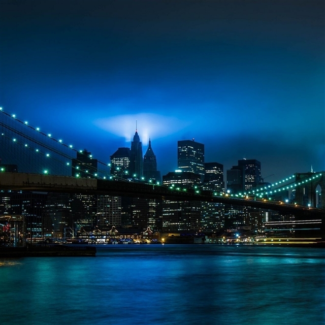 City night lights river bridge iPad Pro wallpaper 