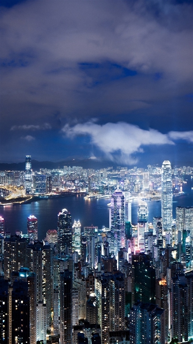 Hong Kong china night metropolis skyscrapers lights iPhone 8 wallpaper 