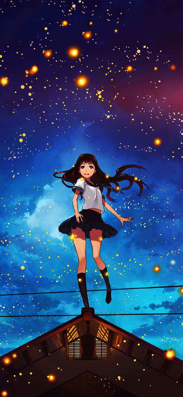 Girl anime star space night iPhone X wallpaper 