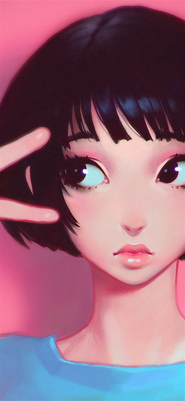 Pink girl illustration art iPhone X wallpaper 