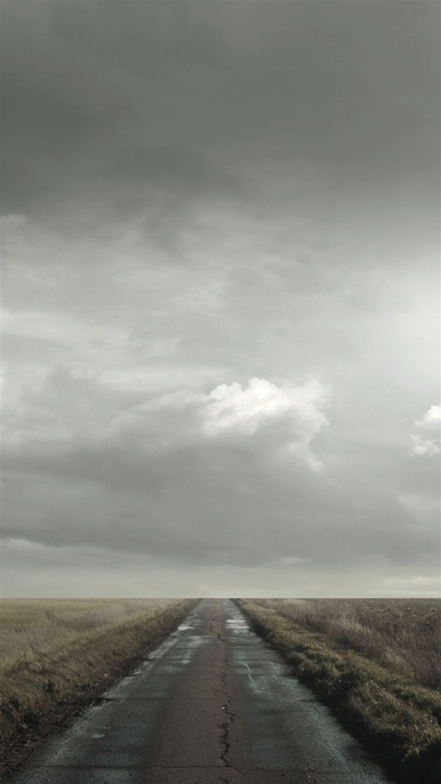 Road field clouds iPhone 8 wallpaper 