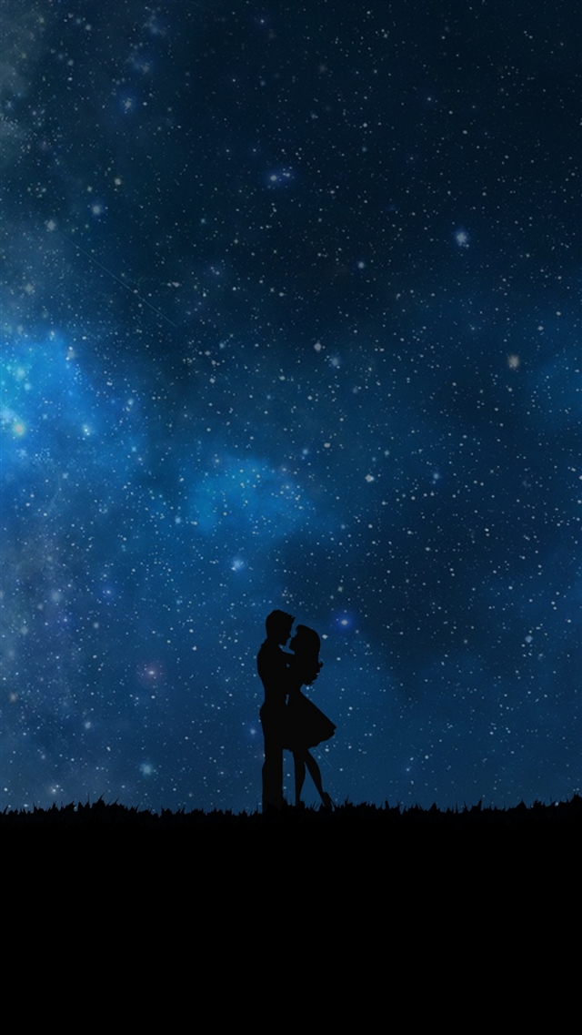 Starry sky couple love silhouettes iPhone 8 wallpaper 