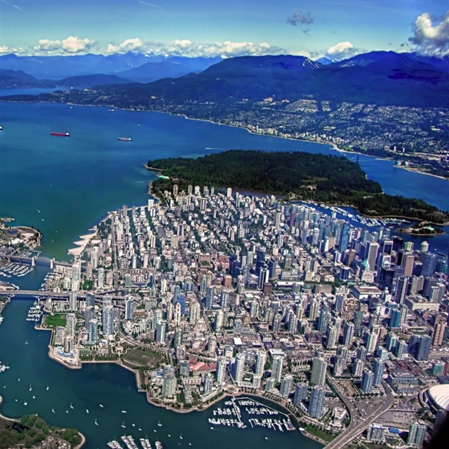 City sea buildings top view metropolis iPad wallpaper 
