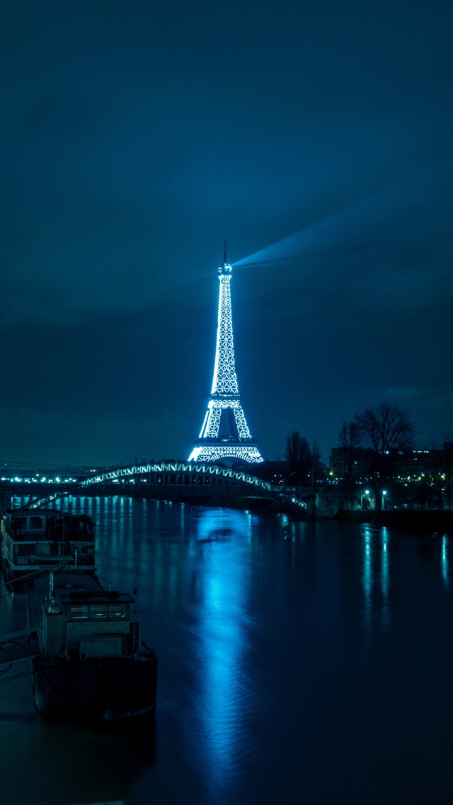 Paris eiffel tower night city river bridge iPhone 8 wallpaper 