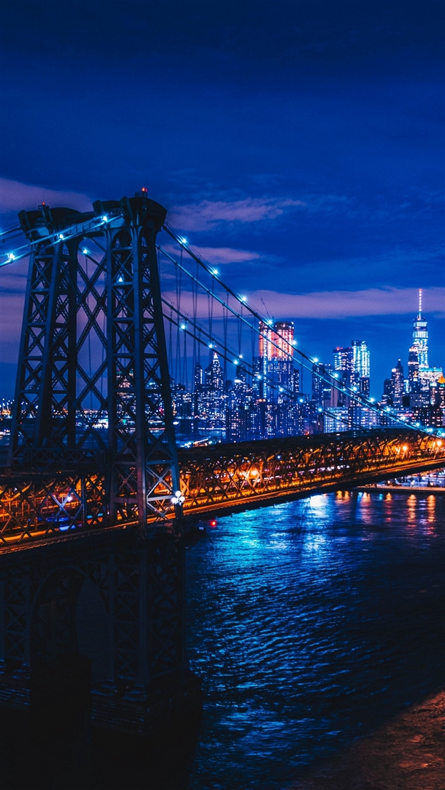 New York night city bridge iPhone 8 wallpaper 