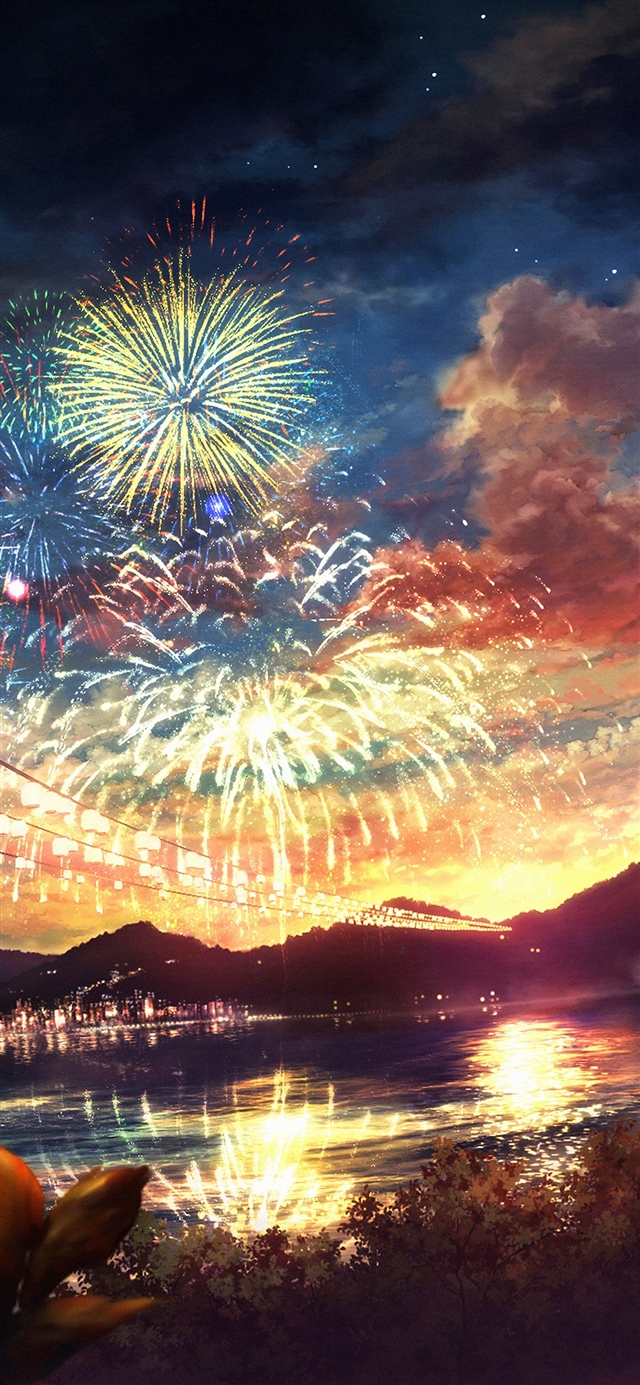 Firework dark night anime iPhone X wallpaper 