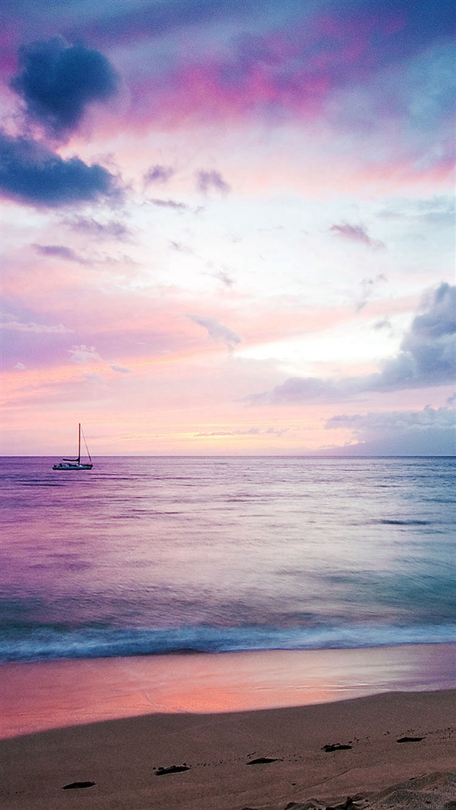 Dreamy sea boat beach iPhone 8 wallpaper 