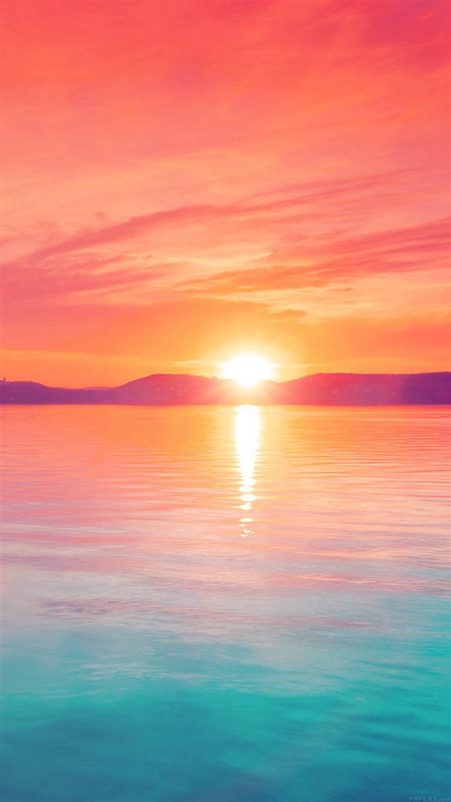 Sunset night lake water sky red flare iPhone 8 wallpaper 