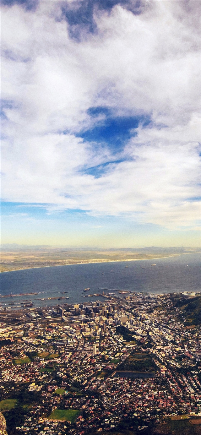 Sky flight fly city sea view iPhone X wallpaper 