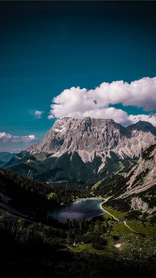 Zugspitze shrouded in clouds iPhone 8 wallpaper 