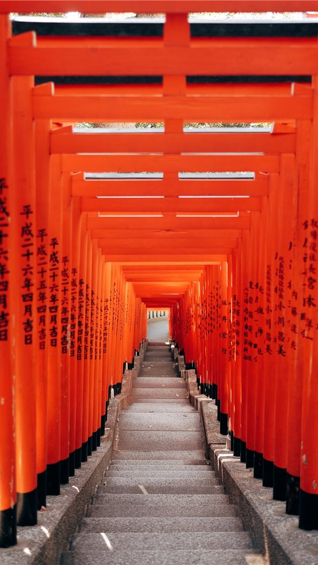 Tokyo city  geometric gates in vibrant orange colo... iPhone 8 wallpaper 
