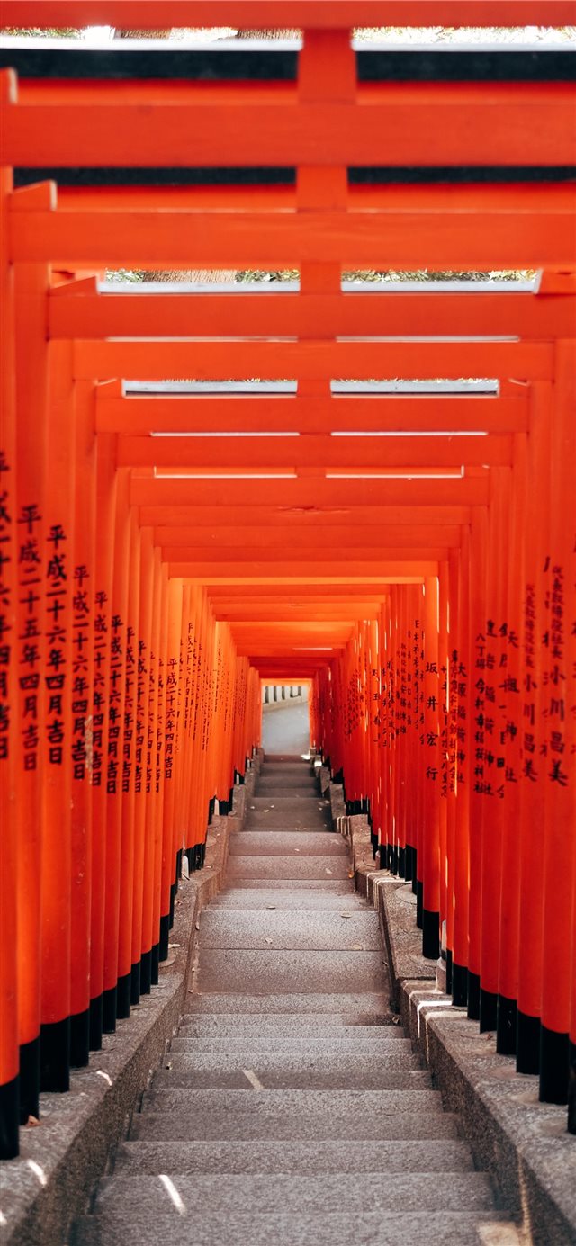 Tokyo city  geometric gates in vibrant orange colo... iPhone X wallpaper 