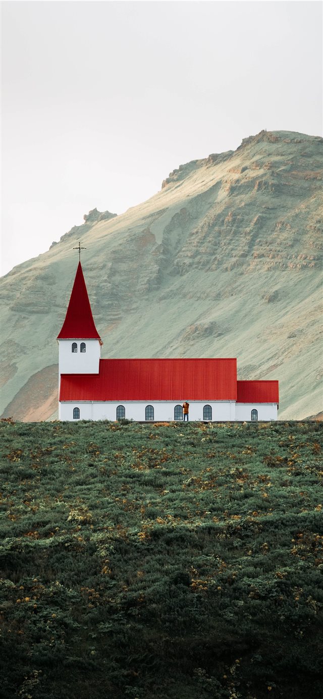 Beautiful Church in Vik  Iceland iPhone X wallpaper 