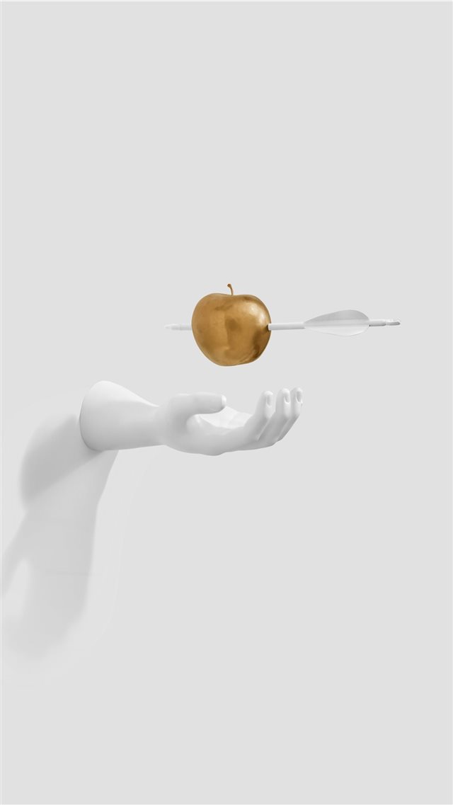 White hand paused for golden apple iPhone SE wallpaper 