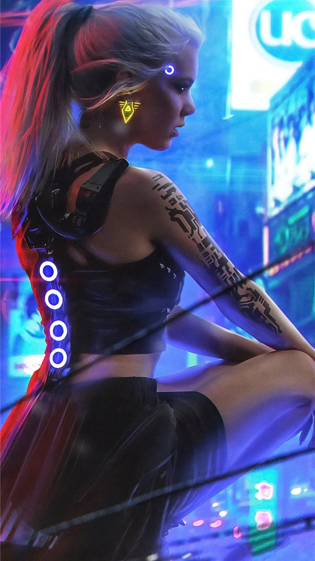cyberpunk neon girl 4k iPhone 8 wallpaper 