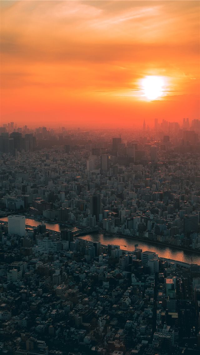 aerial photography of city during golden hour iPhone 8 wallpaper 