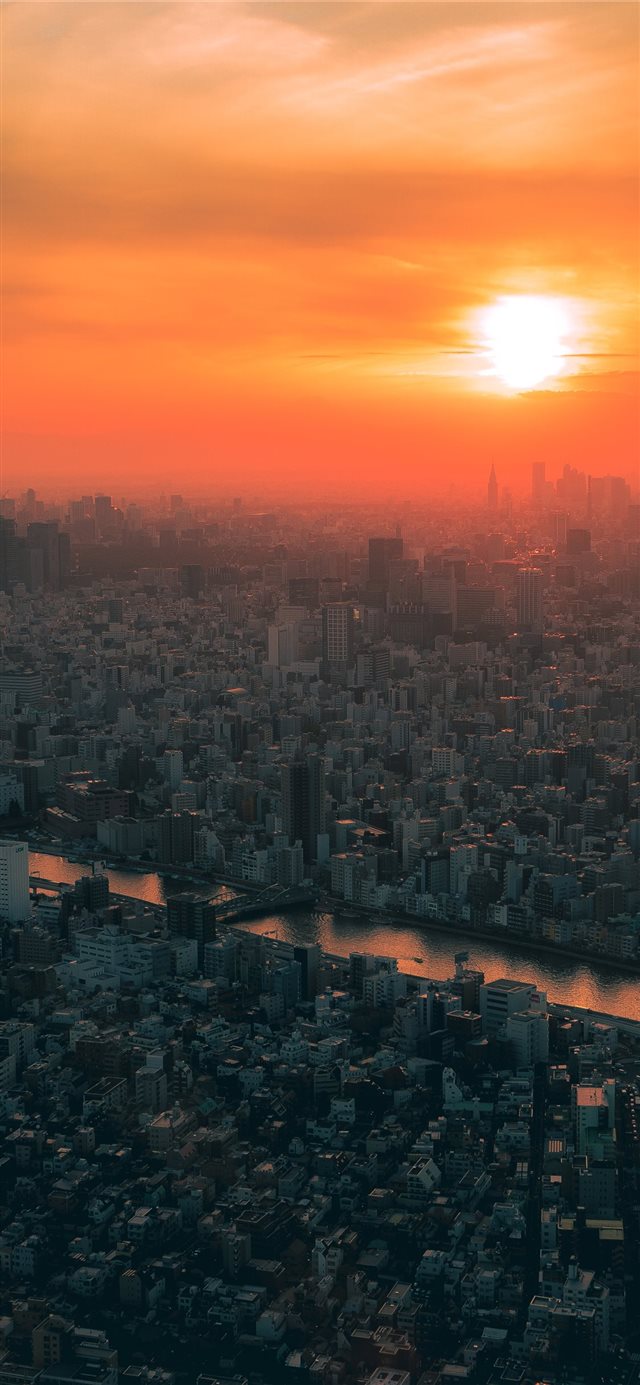 aerial photography of city during golden hour iPhone X wallpaper 