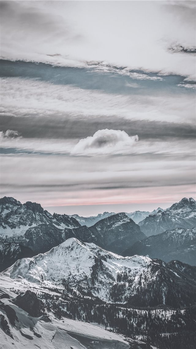 snow capped mountains under white sky iPhone 8 wallpaper 