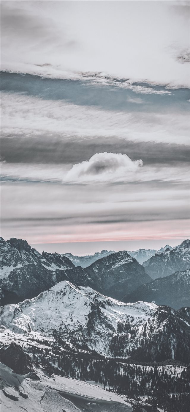 snow capped mountains under white sky iPhone X wallpaper 