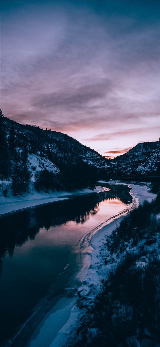 river and mountains during winter iPhone X wallpaper 