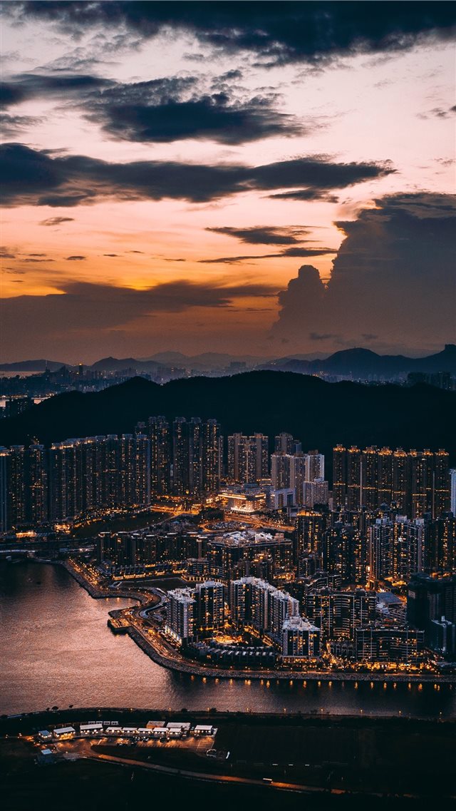 aerial photography of city at night iPhone 8 wallpaper 