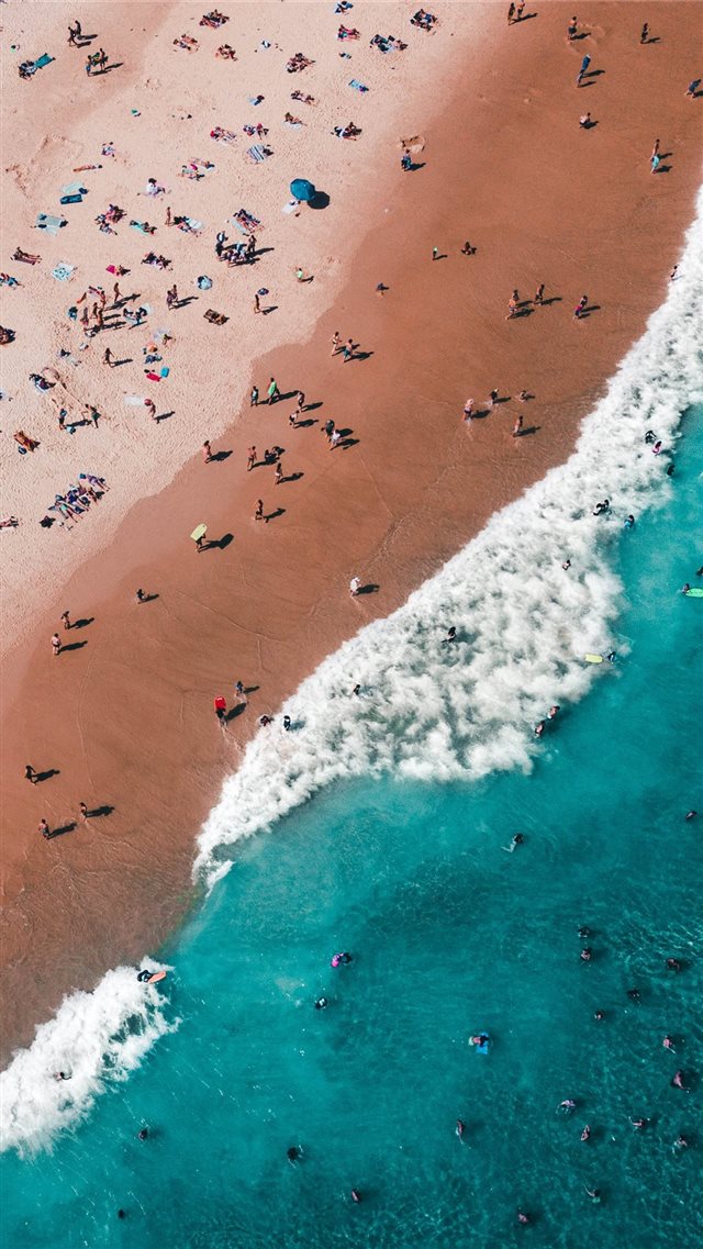 aerial photography of people on beach iPhone 8 wallpaper 
