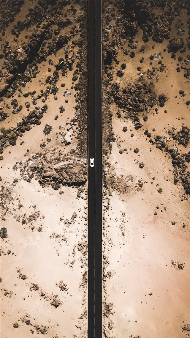bird's eye view photography of white car on road iPhone 8 wallpaper 