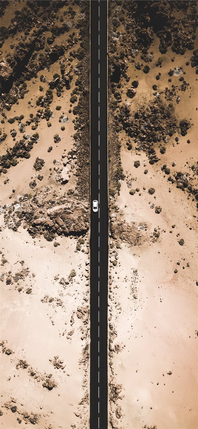 bird's eye view photography of white car on road iPhone X wallpaper 