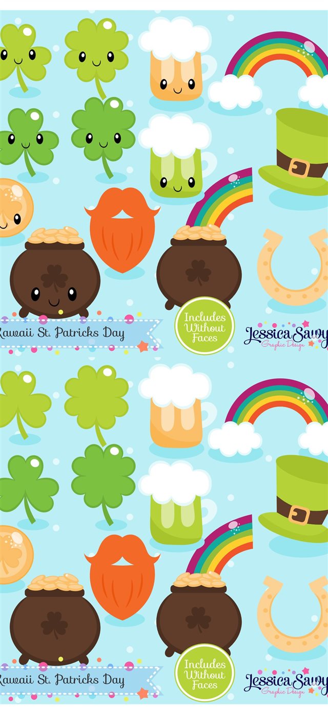 INSTANT DOWNLOAD Kawaii St Patricks Day Clipart an... iPhone 11 wallpaper 
