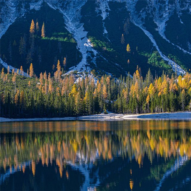 mountains lake forests italy south tyrol 4k iPad Pro wallpaper 