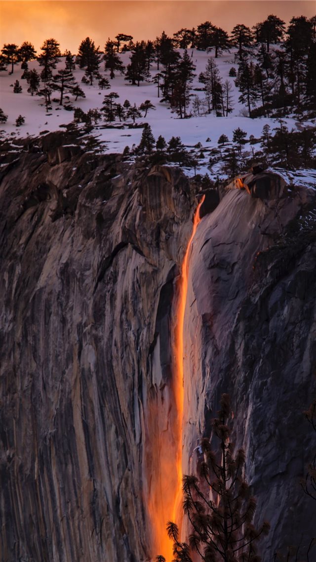 waterfalls near cliff at golden hour iPhone 8 wallpaper 